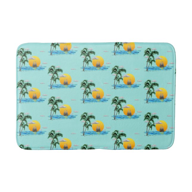 Summer Sailboat Sunset Nautical Coastal Bath Mat (Front)