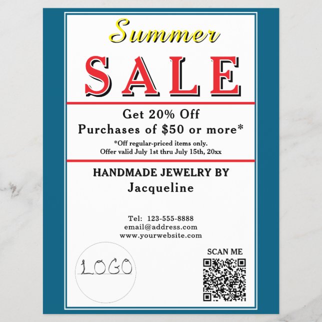 Summer Sale Blue White Heart Flyer (Front)