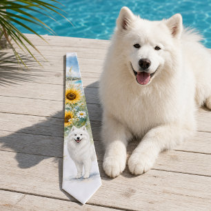 Summer Samoyed Watercolor Tie