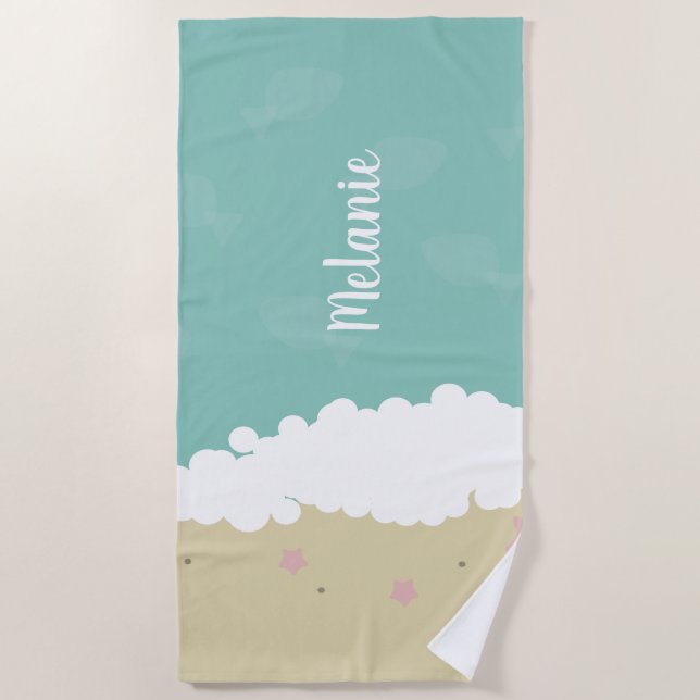 Summer Sand Seashell Name Beach Towel (Front)
