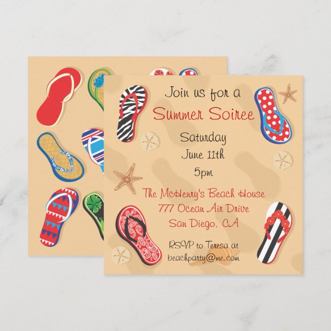 Summer Sandals Soiree Beach BBQ Party Invitation (Front/Back)