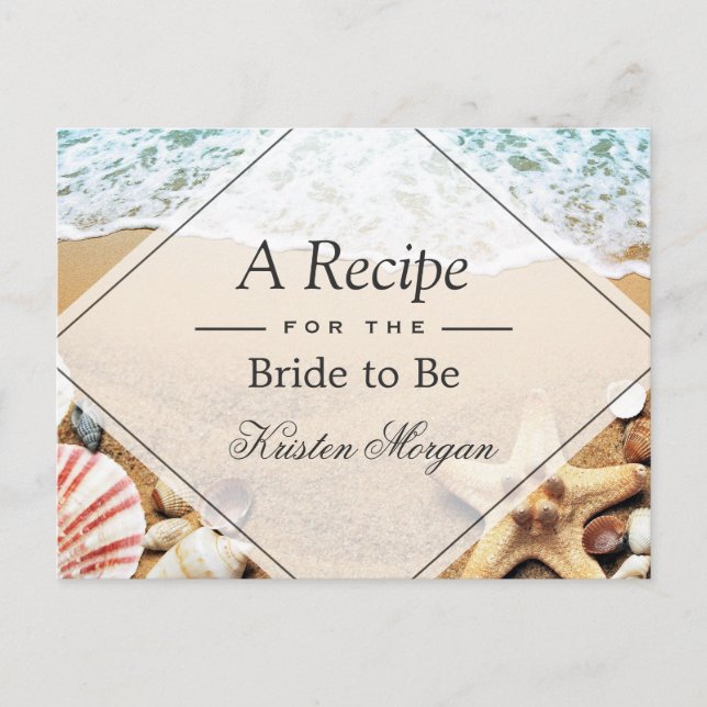 Summer Sandy Beach Starfish Bridal Shower Recipe Postcard (Front)