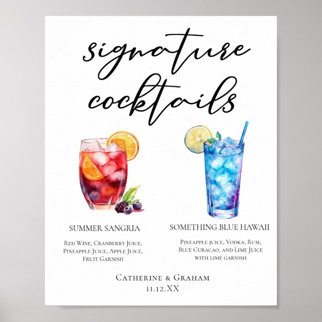Summer Sangria Blue Beach Signature Cocktails Menu Poster (Front)