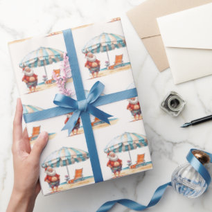 Summer Santa Beach Christmas in July Summer Party Wrapping Paper