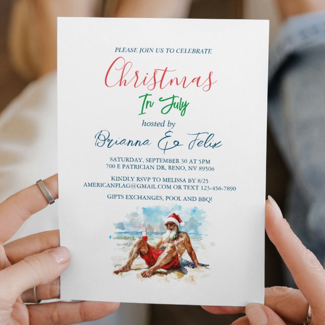 Summer Santa Christmas in July Party Invitation (Creator Uploaded)