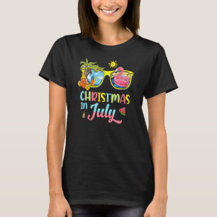 Summer Santa Flamingo Floater Christmas In July T-Shirt