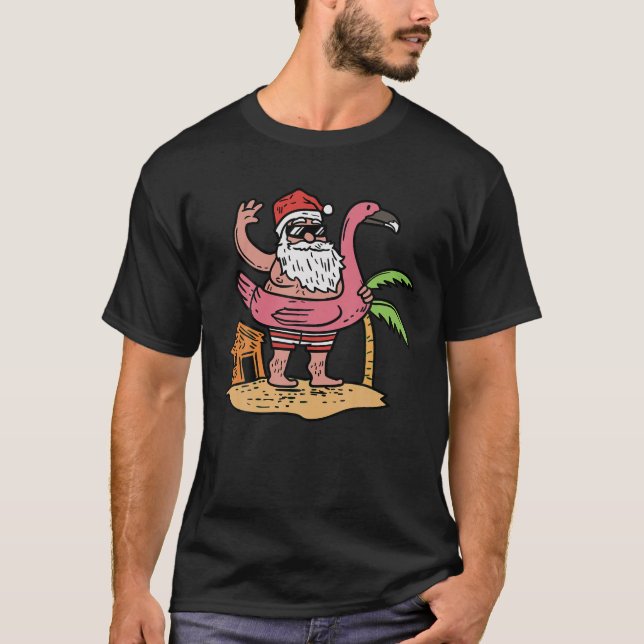 Summer Santa Flamingo Floater Funny Christmas In J T-Shirt (Front)