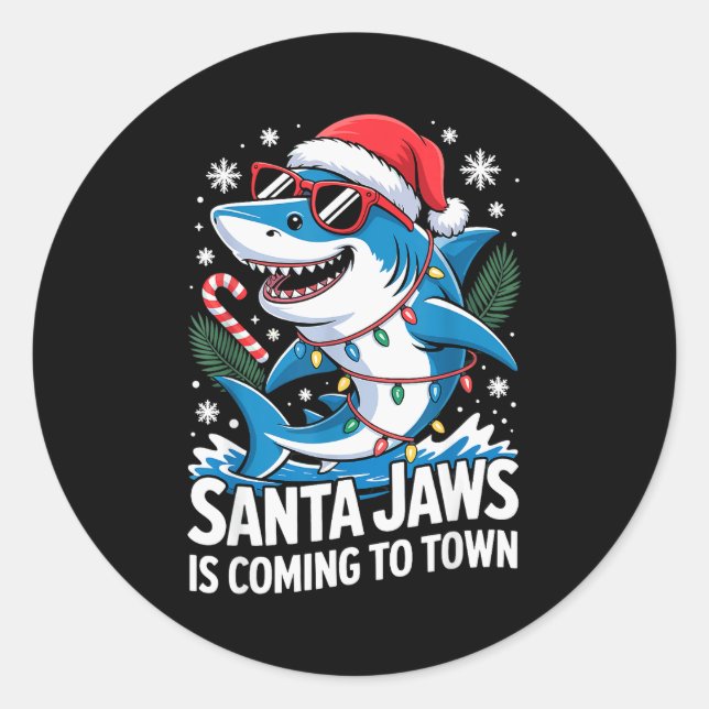 Summer Santa Jaws Vacation Christmas In July Shark Classic Round Sticker (Front)