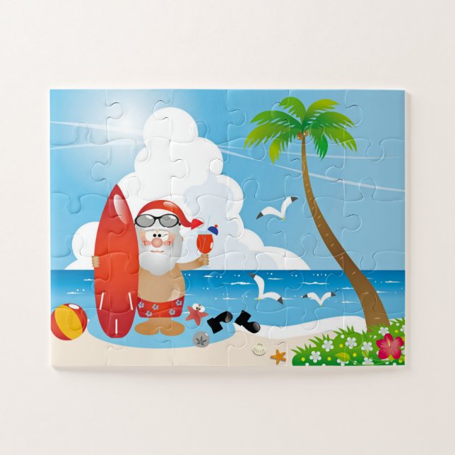 SUMMER SANTA ON BEACH JIGSAW PUZZLE (Horizontal)