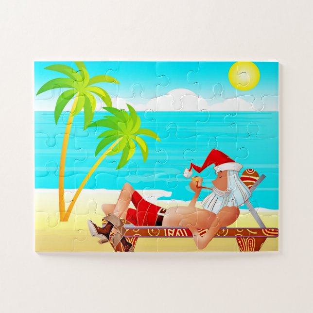 SUMMER SANTA ON BEACH JIGSAW PUZZLE (Horizontal)