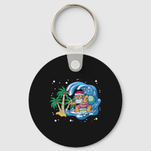 Summer Santa Surfing Beach Waves Christmas In July Key Ring