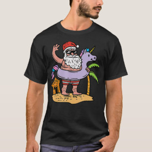Summer Santa Unicorn Floater Funny Christmas July  T-Shirt