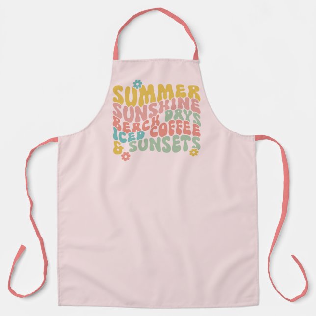Summer Saying Retro Beach Iced Coffee Sunsets Apron (Front)