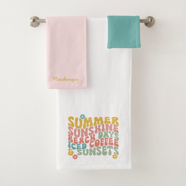 Summer Saying Retro Beach Iced Coffee Sunsets Bath Towel Set (Insitu)