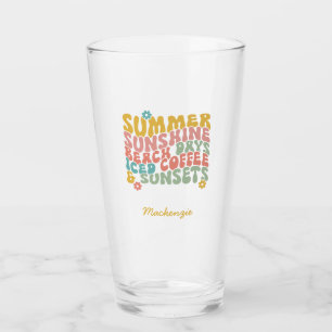 Summer Saying Retro Beach Iced Coffee Sunsets Glass
