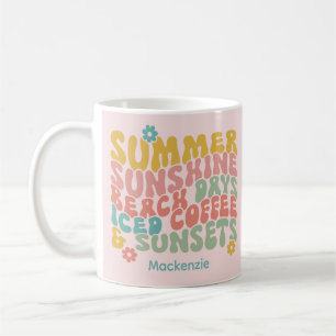 Summer Saying Retro Beach Iced Coffee Sunsets Mug
