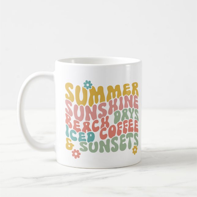 Summer Saying Retro Beach Iced Coffee Sunsets Mug (Left)