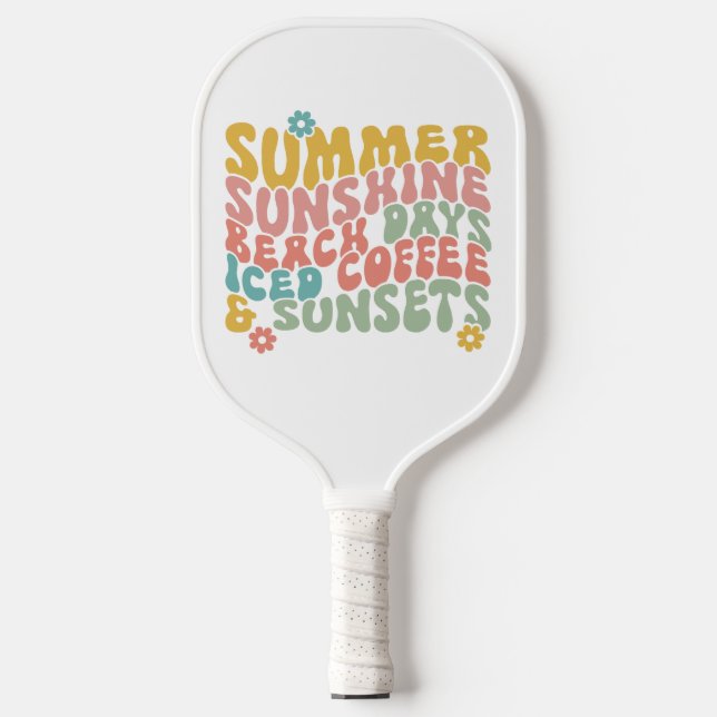 Summer Saying Retro Beach Iced Coffee Sunsets Pickleball Paddle (Front)