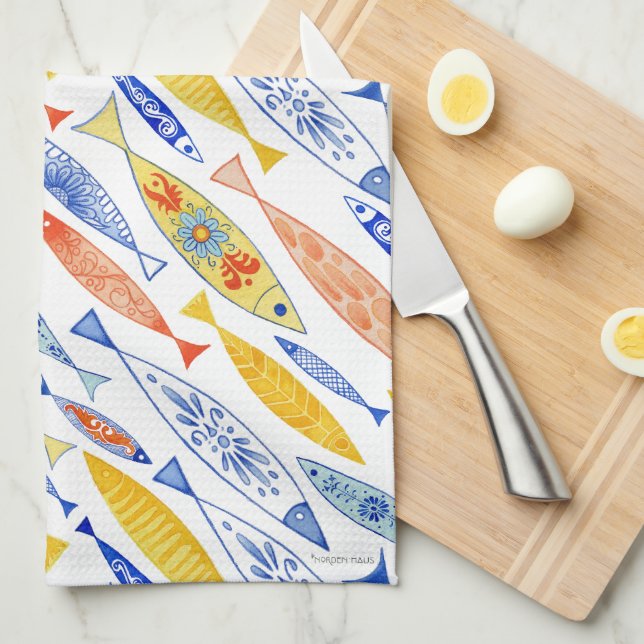 Summer School of Fish Tea Towel (Quarter Fold)