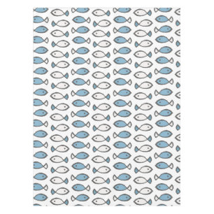 Summer Sea Blue White Fishes Pattern Tablecloth