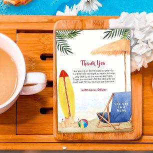 Summer Sea Sand Surfboard Beach Boy Baby Shower Thank You Card