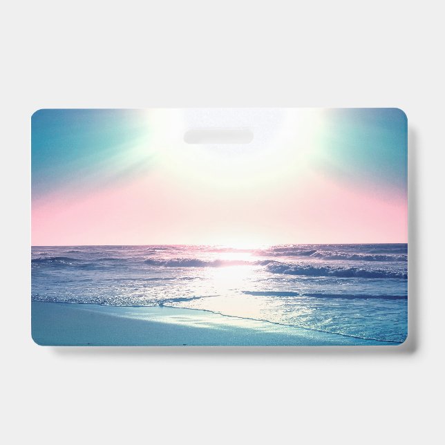 Summer Sea Sunset Tropical Beach Photo ID Badge (Front)