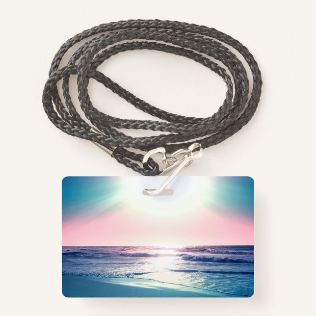 Summer Sea Sunset Tropical Beach Photo ID Badge (Front with Lanyard)