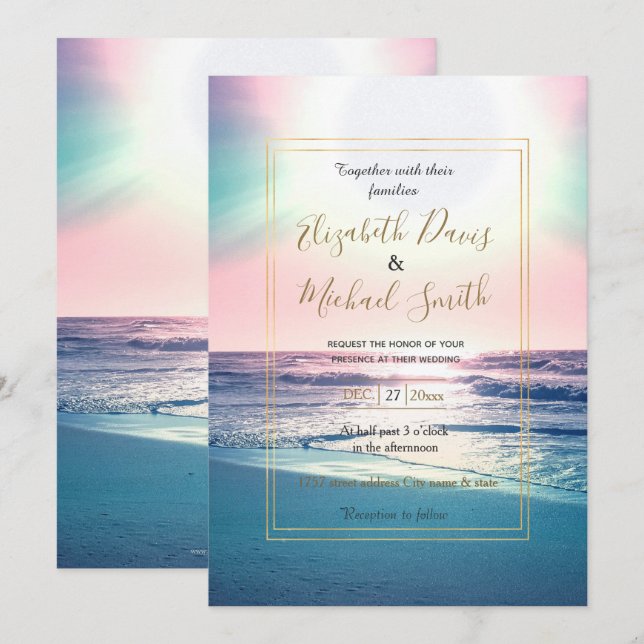 Summer Sea Sunset Tropical Beach Photo Invitation (Front/Back)