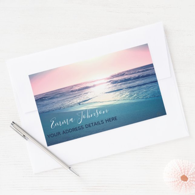 Summer Sea Sunset Tropical Beach Photo Rectangular Sticker (Envelope)