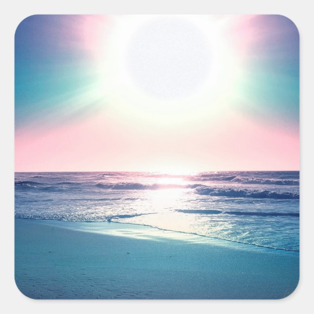 Summer Sea Sunset Tropical Beach Photo Square Sticker (Front)