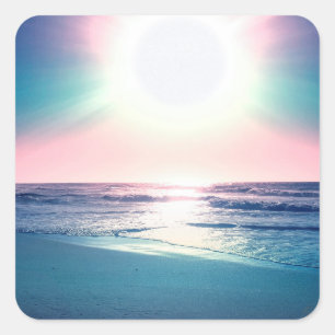 Summer Sea Sunset Tropical Beach Photo Square Sticker