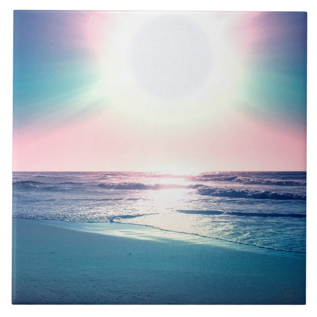 Summer Sea Sunset Tropical Beach Photo Tile (Front)