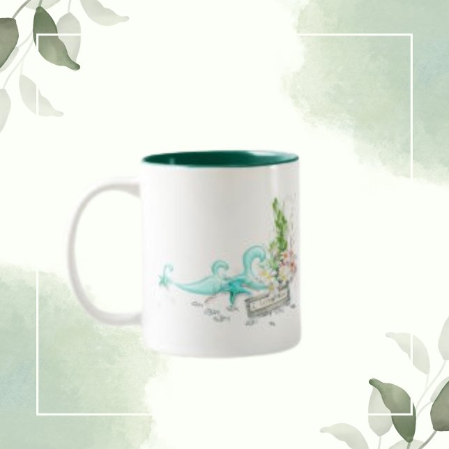 Summer Sea Tropical Ocean Beach, Custom Text  Two-Tone Coffee Mug (Creator Uploaded)