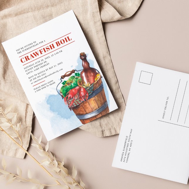 Summer Seafood Family Crawfish Boil Celebration Invitation Postcard (Family Reunion Crawfish Boil Summer Party Invitation Postcard)