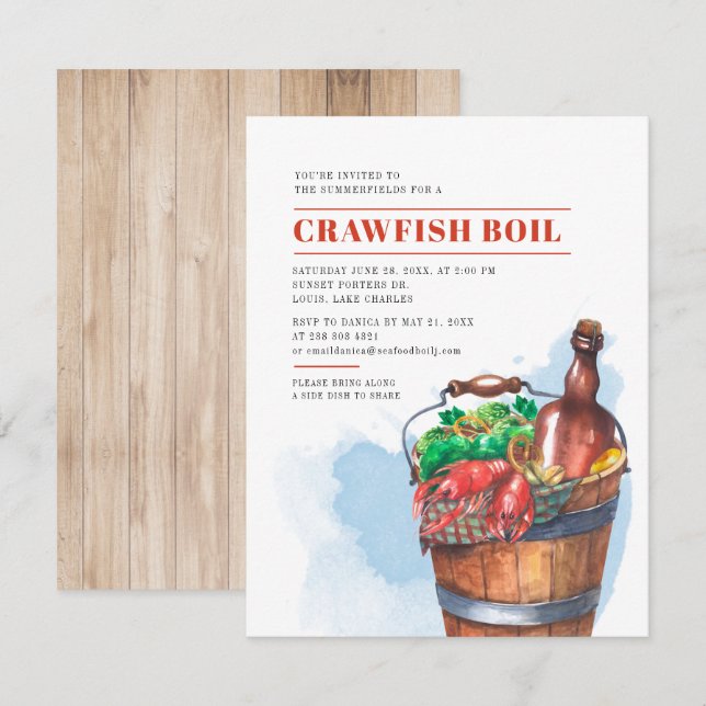 Summer Seafood Family Crawfish Boil Party Invitation (Front/Back)