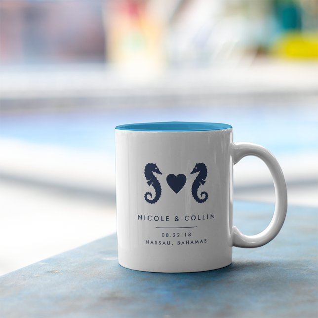 Summer Seahorse Destination Wedding Favour Two-Tone Coffee Mug (Creator Uploaded)