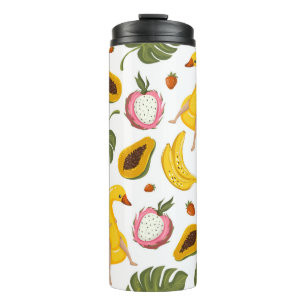 Summer seamless pattern background with exotic fru thermal tumbler