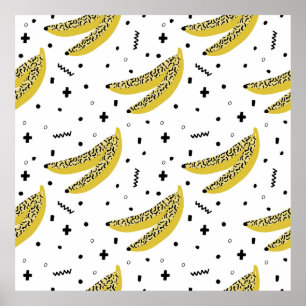 Summer seamless pattern with bananas in pop art st poster