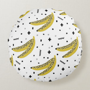 Summer seamless pattern with bananas in pop art st round cushion