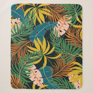 Summer seamless tropical pattern with bright yello sherpa blanket