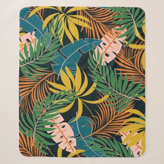 Summer seamless tropical pattern with bright yello sherpa blanket (Front)