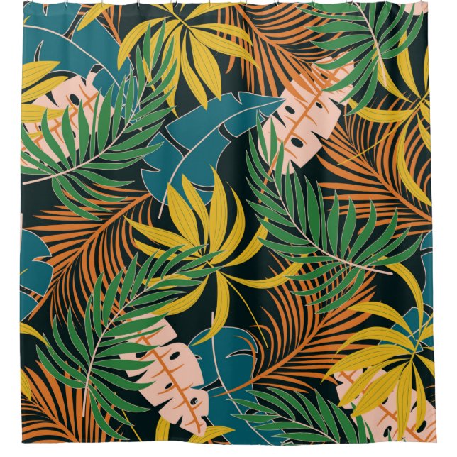 Summer seamless tropical pattern with bright yello shower curtain (Front)
