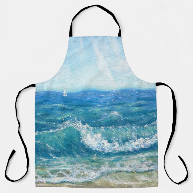 Summer seascape, blue waves, acrylic painting. apron (Front)