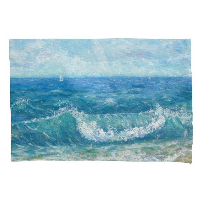 Summer seascape, blue waves, acrylic painting. pillowcase (Front)