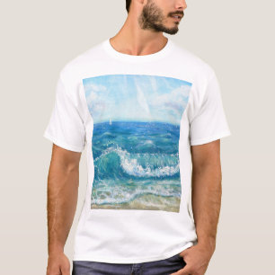 Summer seascape, blue waves, acrylic painting. T-Shirt
