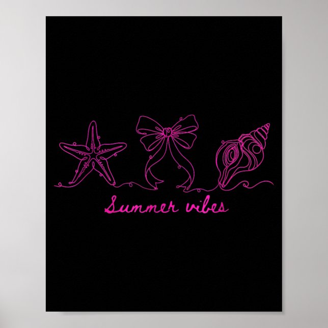 Summer Seashell Coquette Bow Summer Vibes Beach Poster (Front)