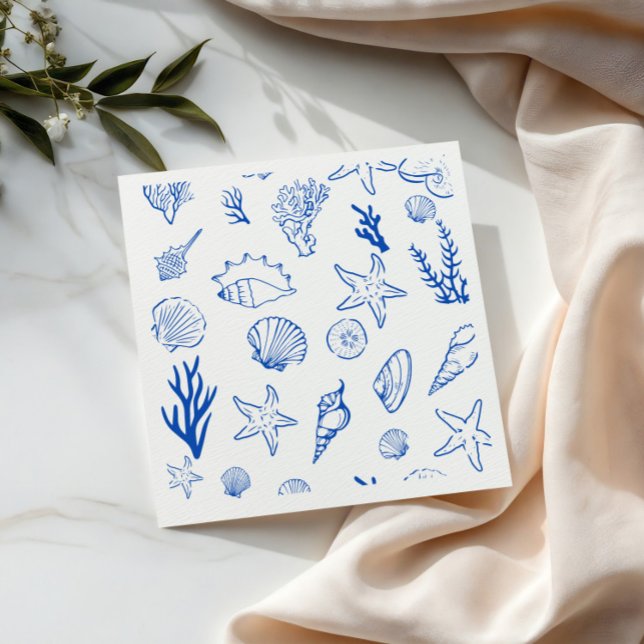 Summer Seashells Frame Beach Wedding Blue Napkin (Creator Uploaded)