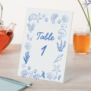 Summer Seashells Frame Beach Wedding Blue Pedestal Sign