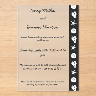 Summer Seashells in Black Acrylic Wedding Invitations