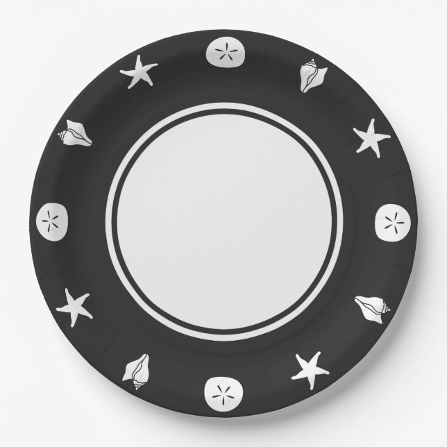 Summer Seashells in Black Paper Plate (Front)